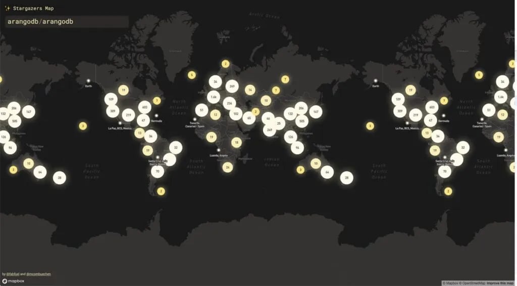 ArangoDB Repo Stargazer Map 102