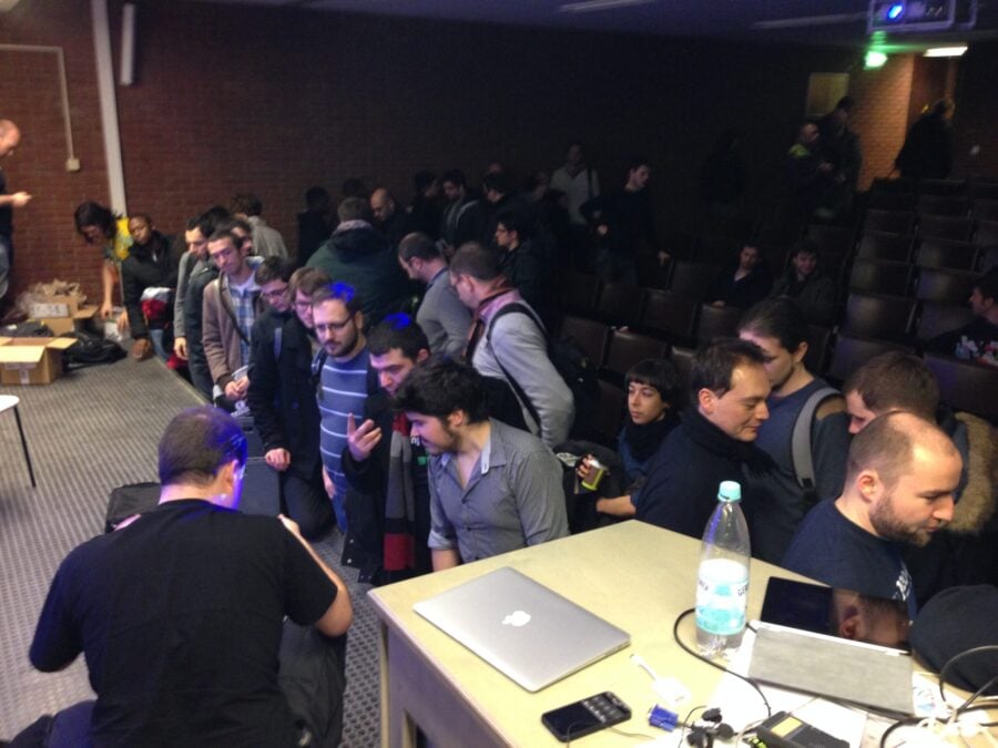 Michael handing out T-Shirts to the audience