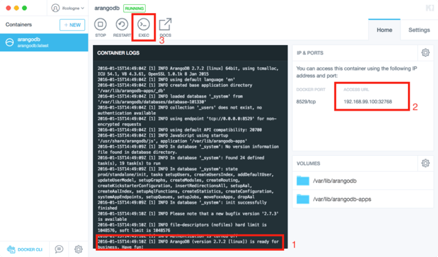 Running ArangoDB on a Mac with Docker and Kitematic / Docker Machine